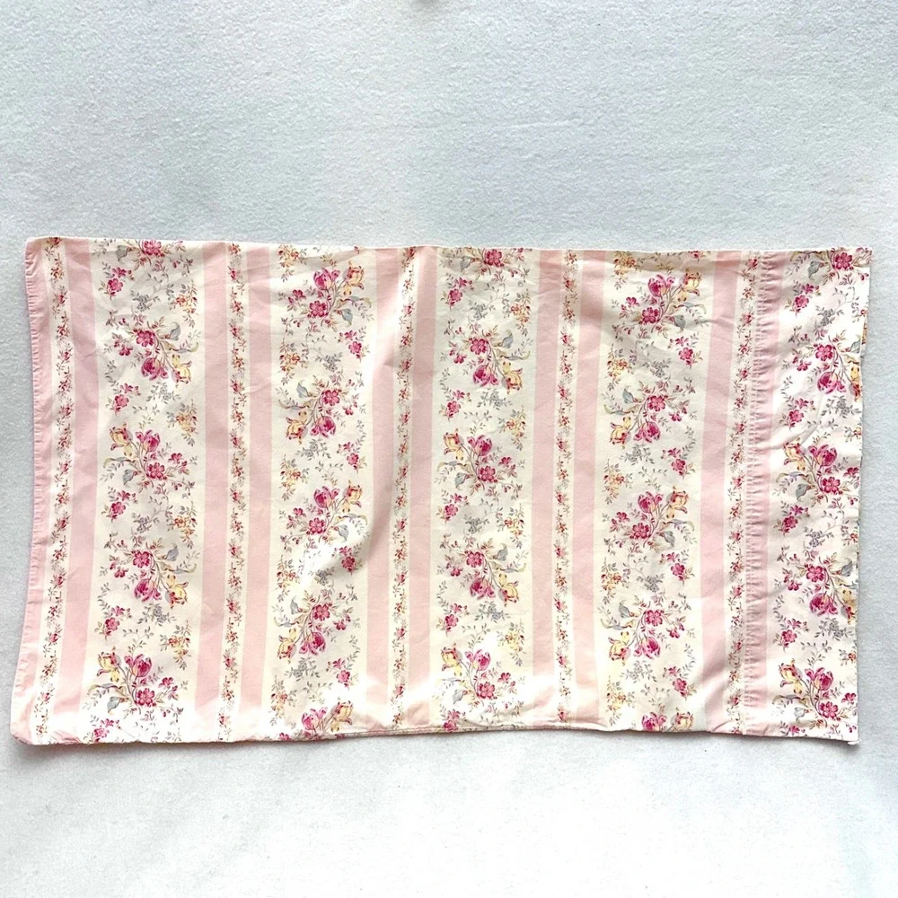 Ralph Lauren Millicent Standard Pillowcase Floral Stripe Pink Cotton Made Italy